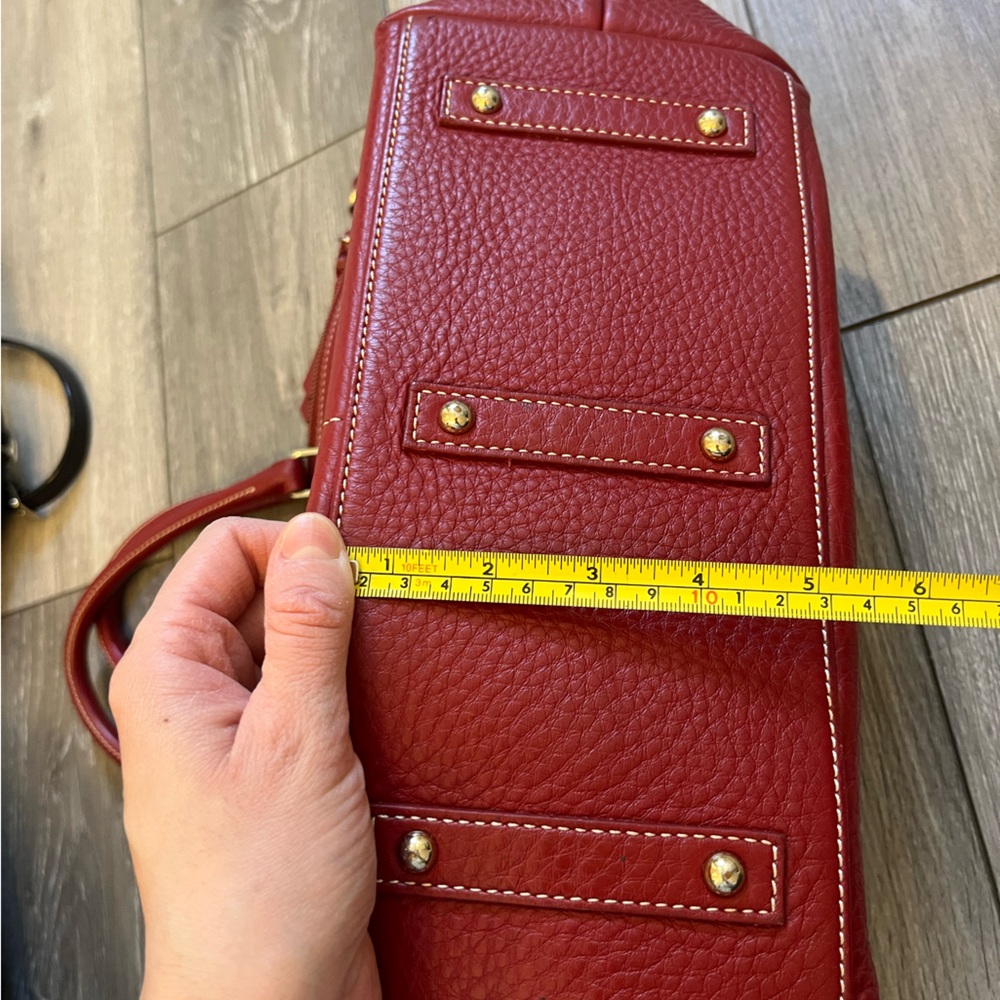 Dooney & Bourke Dillen Double Pocket Satchel Leather Tomato Red Shoulder Strap - Picture 10 of 14